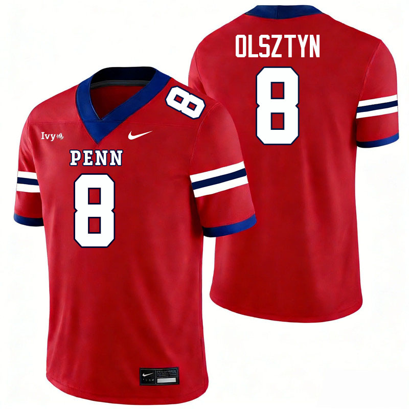 Pennsylvania Quakers #8 Cole Olsztyn College Football Jerseys,Uniforms Stitched-Red